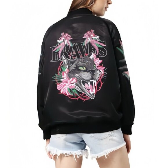 NWT Diesel Embroidery Reversible Bomber Jacket Reversible Zip Up Women's Size L - Picture 2 of 14